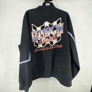 Busch Light Varsity Jacket Mens 2XL Black Racing Beer Graphic Snap Front Lined